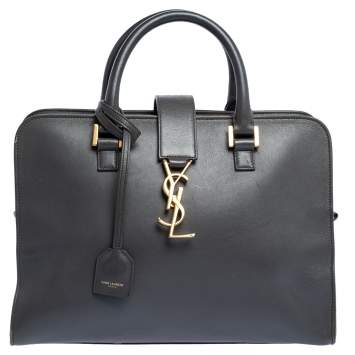 Pre Owned Saint Laurent Dark Grey Leather Small Cabas Chyc Tote