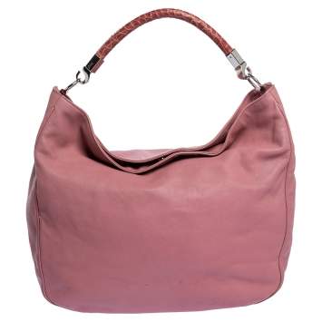 Pre Owned Yves Saint Laurent Pink Leather and Crocodile Large Roady Hobo