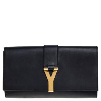 Pre Owned Saint Laurent Black Leather Large Chyc Clutch