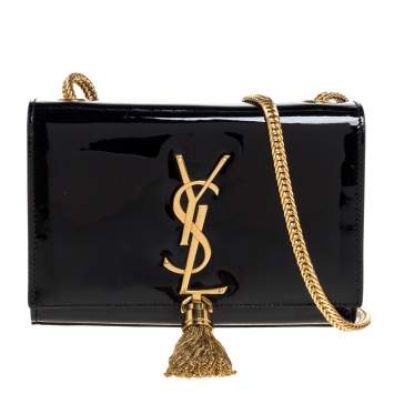 Pre Owned Saint Laurent Black Patent Leather Small Kate Tassel Crossbody Bag