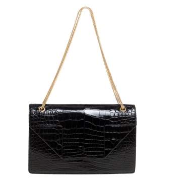 Pre Owned Saint Laurent Black Croc Embossed Leather Betty Shoulder Bag