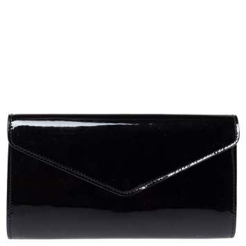 Pre Owned Saint Laurent Black Patent Leather Y Mail Envelope Clutch