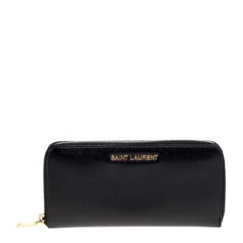 Pre Owned Saint Laurent Black Patent Leather Rive Gauche Zip Around Wallet