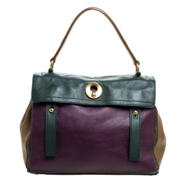 Pre Owned Saint Laurent Multicolor Leather and Suede Medium Muse Two Satchel