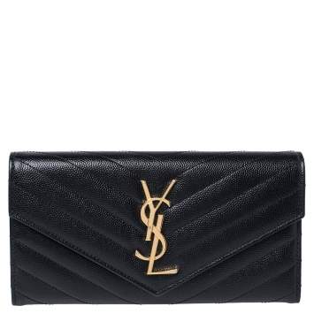 مملوكة مسبقًا Saint Laurent Black Matelasse Leather Monogram Envelope Wallet
