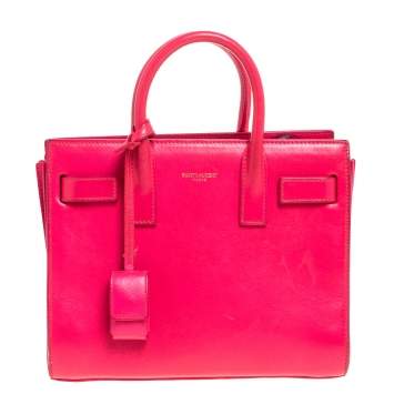 Pre Owned Saint Laurent Neon Pink Leather Nano Classic Sac De Jour Tote