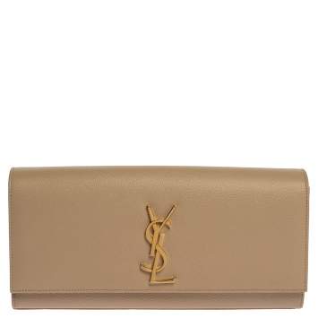 Pre Owned Saint Laurent Beige Leather Kate Monogram Clutch