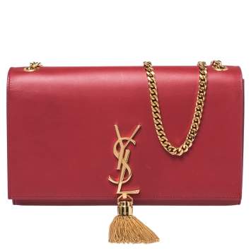 Pre Owned Saint Laurent Red Leather Medium Kate Tassel Shoulder Bag