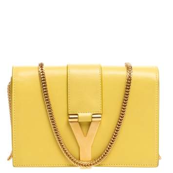 Pre Owned Saint Laurent Yellow Leather Y-Ligne Wallet on Chain