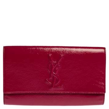 Pre Owned Saint Laurent Magenta Patent Leather Belle De Jour Flap Clutch