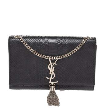 Pre Owned Saint Laurent Black Python Medium Kate Tassel Shoulder Bag