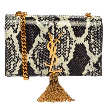 Pre Owned Saint Laurent Black/White Python Small Kate Tassel Shoulder Bag