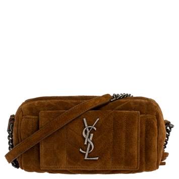 Pre Owned Saint Laurent Brown Suede Crossbody Bag
