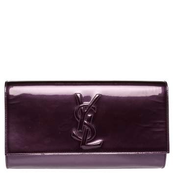 Pre Owned Saint Laurent Purple Patent Leather Belle De Jour Flap Clutch
