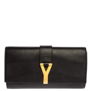 Pre Owned Saint Laurent Black Leather Y Line Clutch