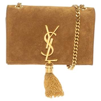 Pre Owned Saint Laurent Tan Suede Small Kate Tassel Crossbody Bag