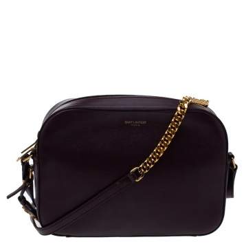 Pre Owned Saint Laurent Burgundy Leather Lou Camera Crossbody Bag