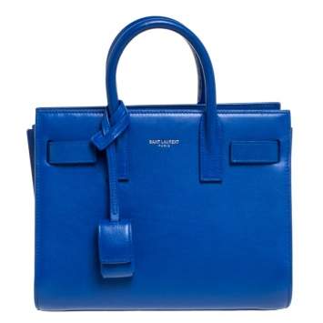 Pre Owned Saint Laurent Electric Blue Leather Nano Classic Sac De Jour Tote