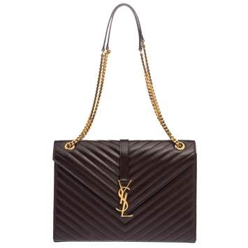 Pre Owned Saint Laurent Burgundy Matelasse Leather Large Cassandre Flap Bag