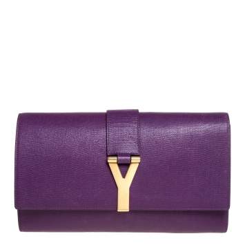 Pre Owned Saint Laurent Purple Leather Large Chyc Clutch