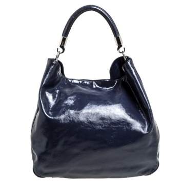 Pre Owned Saint Laurent Dark Indigo Patent Leather Large Roady Hobo