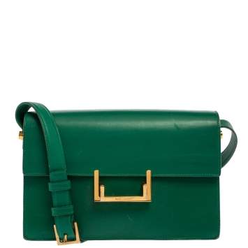 Pre Owned Saint Laurent Green Leather Medium Lulu Shoulder Bag