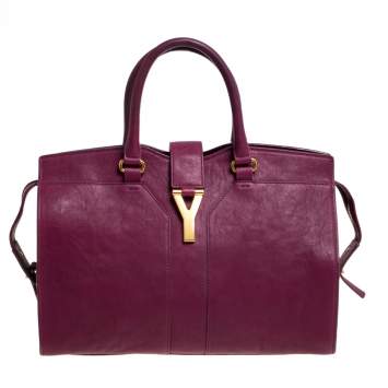 Pre Owned Yves Saint Laurent Burgundy Leather Medium Cabas Y-Ligne Tote