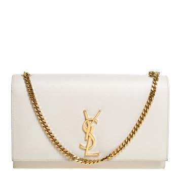 Pre Owned Saint Laurent Off White Leather Medium Kate Shoulder Bag