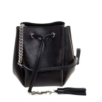 Pre Owned Saint Laurent Black Leather Jen Bucket Crossbody Bag