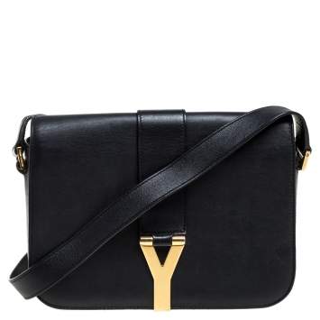 Pre Owned Saint Laurent Black Leather Ligne Y Shoulder Bag 