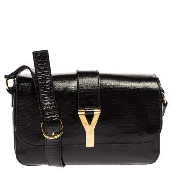 Pre Owned Saint Laurent Black Textured Patent Leather Large Chyc Shoulder Bag