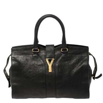 Pre Owned Saint Laurent Black Leather Medium Cabas Chyc Tote