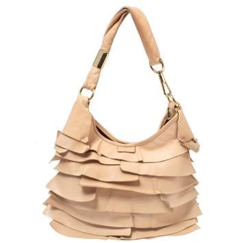 Pre Owned Saint Laurent Beige Leather Small St. Tropez Hobo
