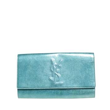 Pre Owned Saint Laurent Mint Green Patent Leather Belle De Jour Flap Clutch