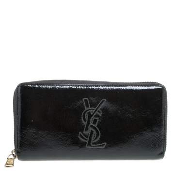 مملوكة مسبقًا Saint Laurent Black Patent Leather Bell De Jour Zip Around  Wallet