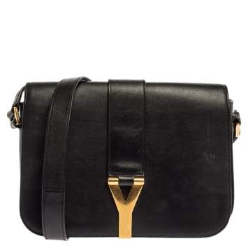 Pre Owned Saint Laurent Black Leather Medium Chyc Flap Bag