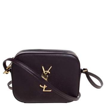 Pre Owned Saint Laurent Burgundy Grained Leather Mini Monogram Camera Bag