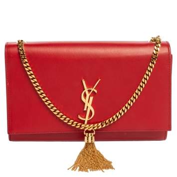 Pre Owned Saint Laurent Red Leather Medium Kate Tassel Shoulder Bag