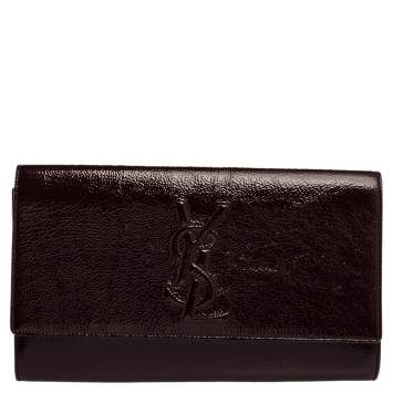 Pre Owned Yves Saint Laurent Burgundy Patent Leather Belle De Jour Flap Clutch