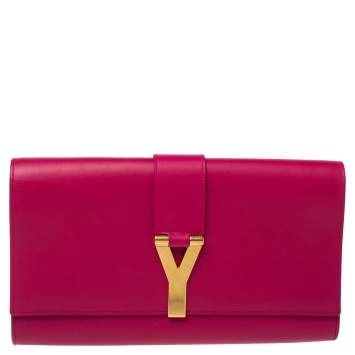 Pre Owned Saint Laurent Pink Leather Y-Ligne Clutch