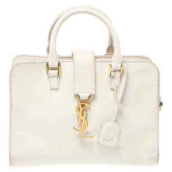 Pre Owned Saint Laurent White Leather Baby Monogram Cabas Tote