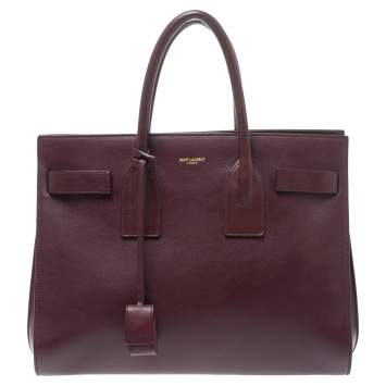 Pre Owned Saint Laurent Burgundy Leather Small Classic Sac De Jour Tote