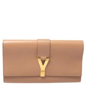 Pre Owned Yves Saint Laurent Nude Beige Leather Y-Ligne Clutch