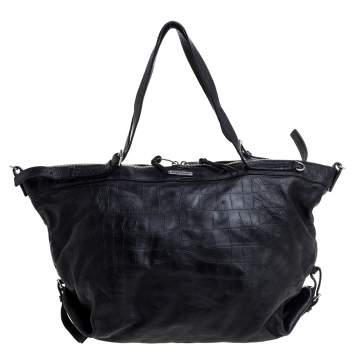 Pre Owned Saint Laurent Paris Black Croc Embossed Leather Bag