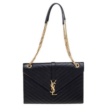 Pre Owned Saint Laurent Paris Black Matelassé Leather Large Cassandre Flap Bag