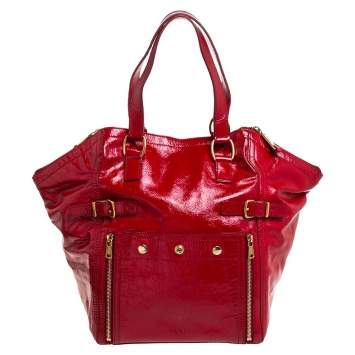 Pre Owned Yves Saint Laurent Red Patent Leather Large Downtown Tote