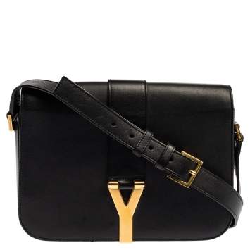 Pre Owned Saint Laurent Black Leather Y-Ligne Flap Crossbody Bag