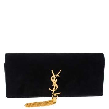 Pre Owned Saint Laurent Black Suede Kate Tassel Clutch
