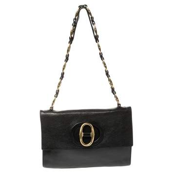 Pre Owned Saint Laurent Black Leather Vintage Buckle Shoulder Bag