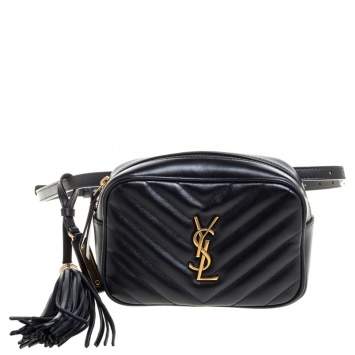 Pre Owned Saint Laurent Black Leather Monogram Loulou Belt Bag